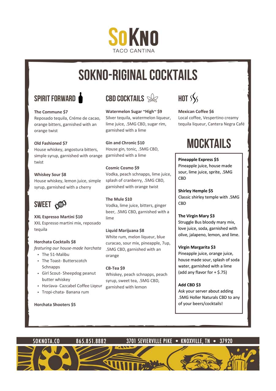 SoKno Cocktail Menu April 2025
