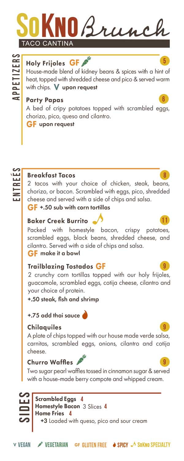 SoKno Brunch Menu April 2025