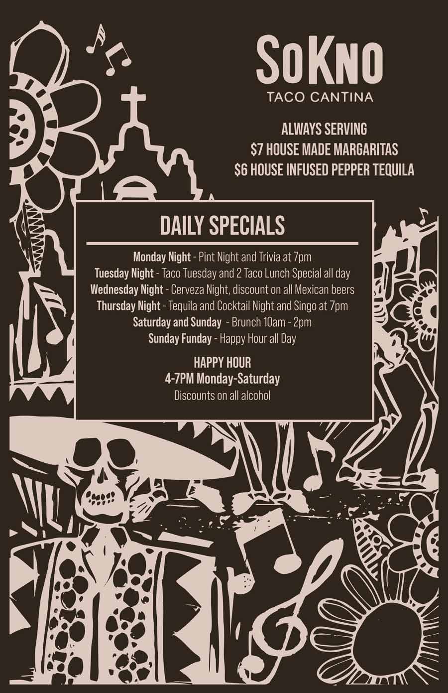 SoKno Taco Cantina Brunch Menu April 2025