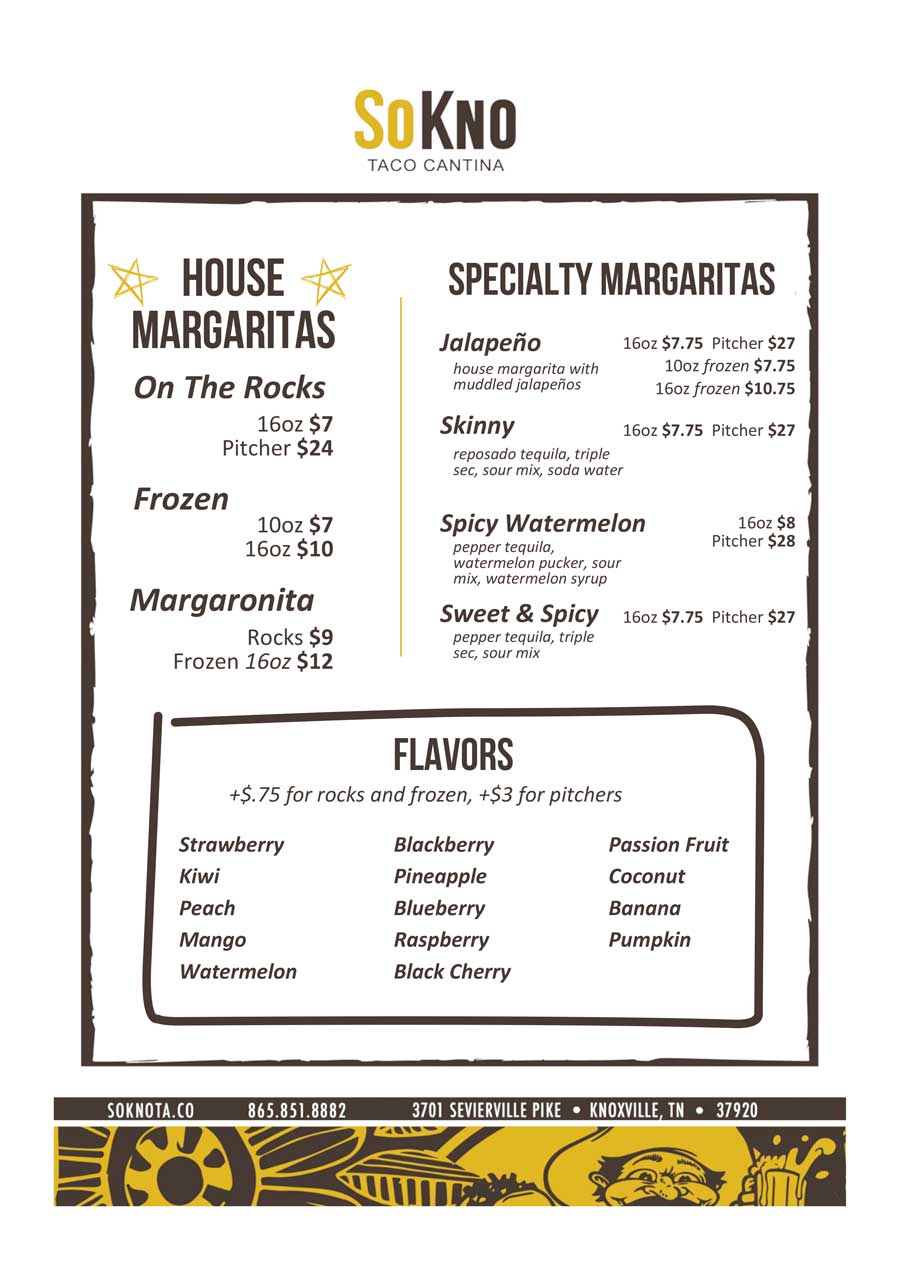 SoKno Margarita Menu April 2025