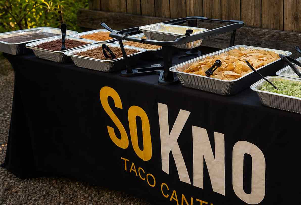 Sokno Taco Cantina margarita garden is a great place to host your get together with great catering options
